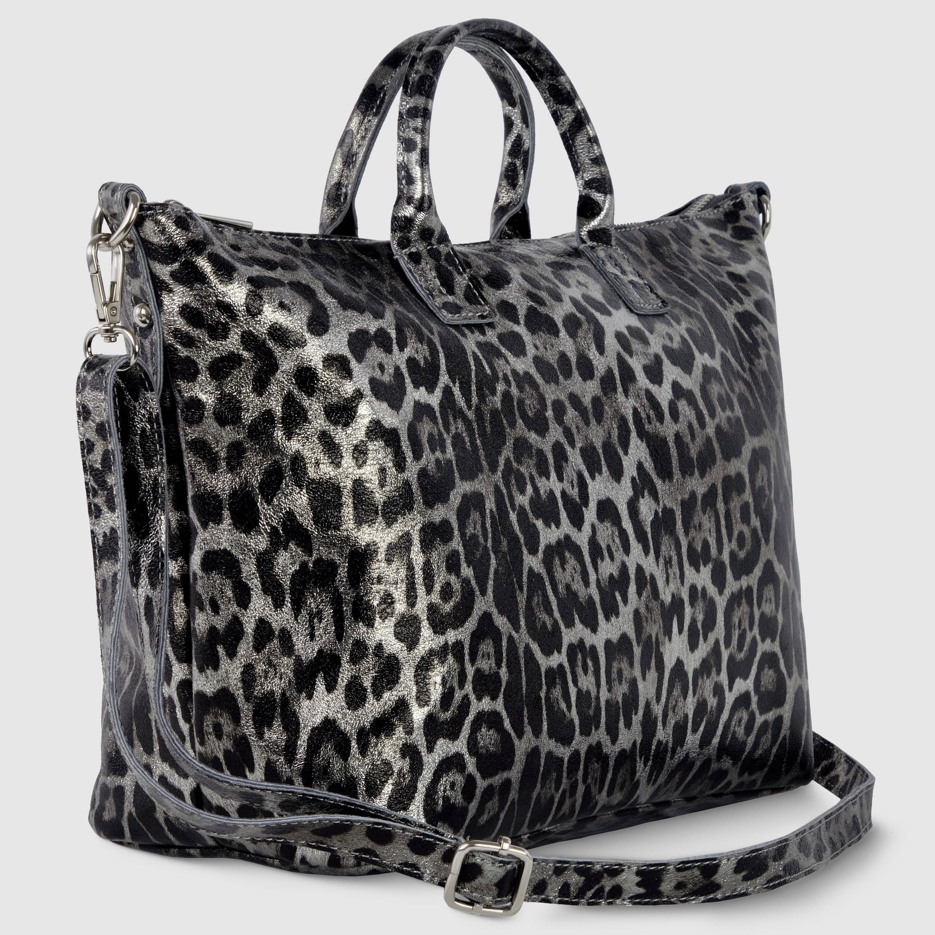TAKEASY - Vendita all'ingrosso Borsa con manico - Donna - Borsa a Mano in Pelle Scamosciata Metallica Leopardata2