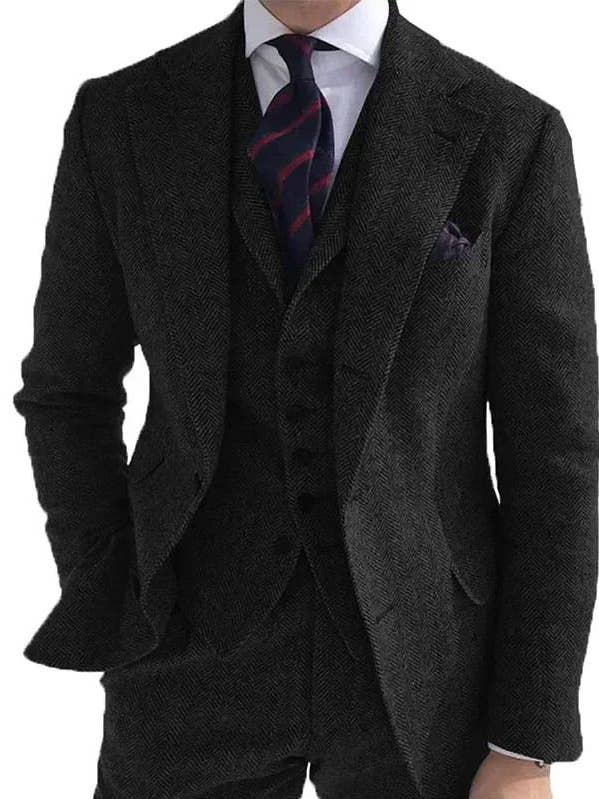 Mens Black Herringbone Tweed Suit | 2-Piece Suit For Men's  for wholesale by Masculine MOoda