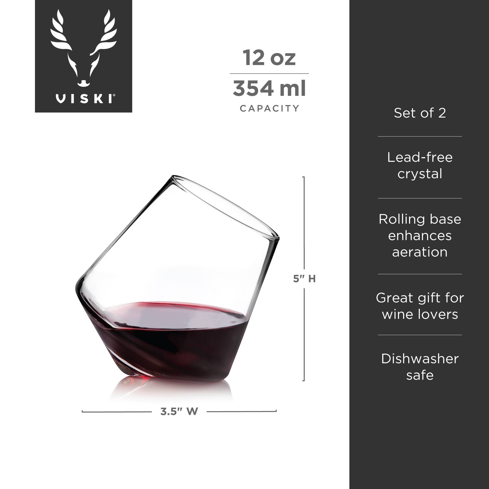 Viski - Wholesale Wine Glass - Stemless Rolling Crystal Wine Glasses Set of 27