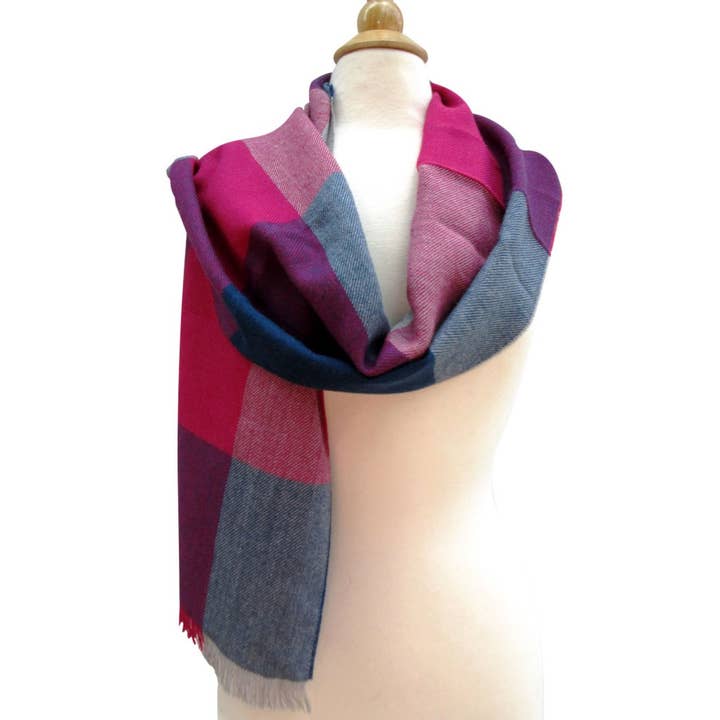 Alpaca Scarf - Baby Alpaca Fiber, Woven Scarf, Bright Pink Colors (JUL203) for wholesale by My Comfy Apparel