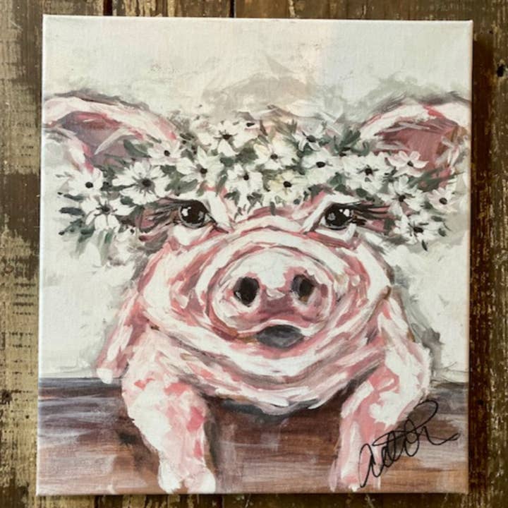 Impression sur toile d'art de porc animal de ferme, décoration de ferme art printanier pour la vente par Rustic Nester