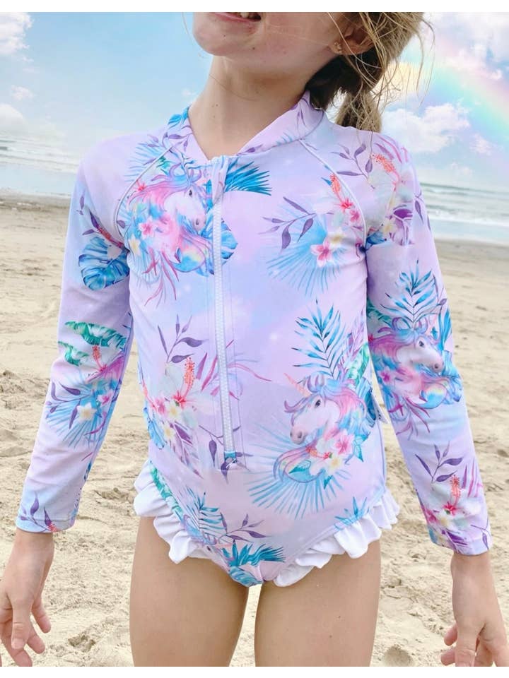 Tribe Tropical – wholesale One-piece swimsuit – Kids – Girls Long-Sleeve Swimsuit - Tropic of Unicorn