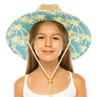 DNMC - Wholesale Sun Hat - Kids - Kid's Straw Lifeguard Sun Hat with Palm Trees