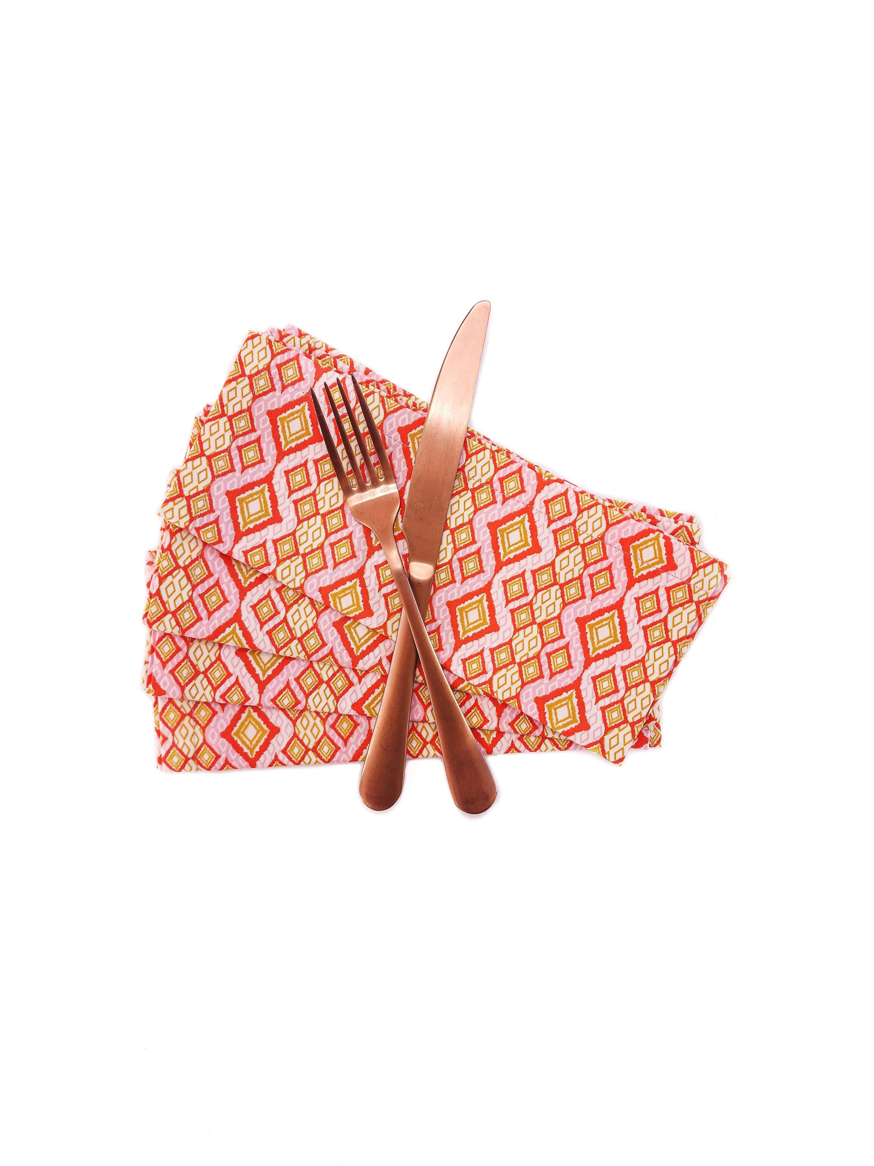 90 West Linen Co. - Wholesale Dinner & Cloth Napkin - Pink & Orange Geometric Cloth Napkins, Set of 47