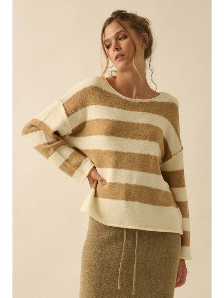 Promesa USA - Wholesale Knit Sweater - Women's - Textured Striped Knit Rolled-Edge Sweater4