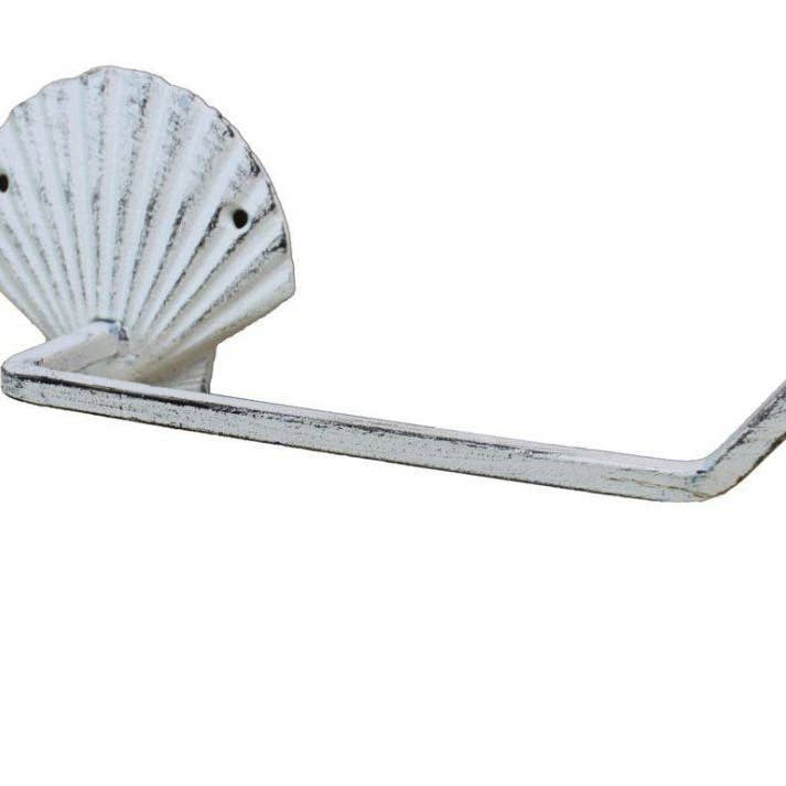 Hampton Ironworks - Wholesale Towel Holder/Hanger - Whitewashed Cast Iron Shell Hand Towel Holder 10""1