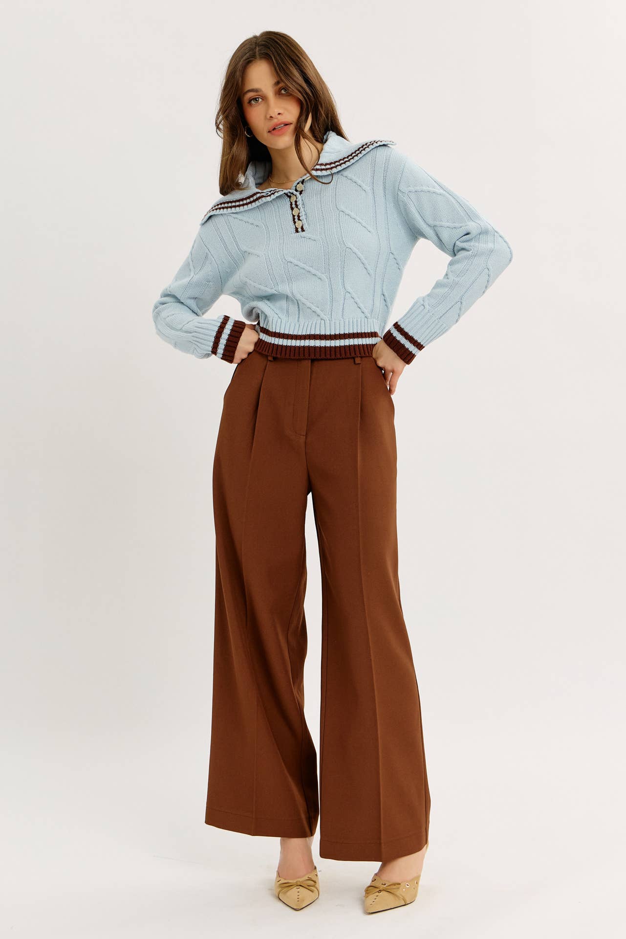 idem ditto - Wholesale Knit Sweater - Women's - PREPPY NOSTALGIA STRIPED COLLAR CABLE KNIT SWEATER9