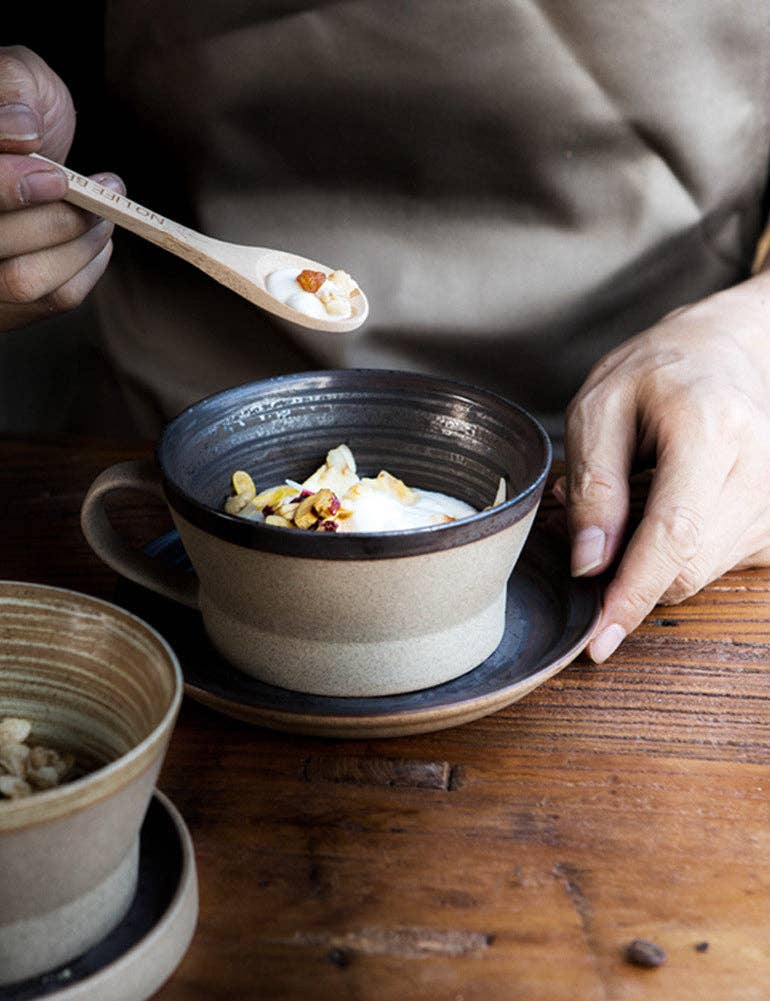 Gohobi （We cover U.S. import duties） - Wholesale Koffiemok - Gohobi Handgemaakte Aardewerk Zwart en Bruin Koffiemok en Schotel11