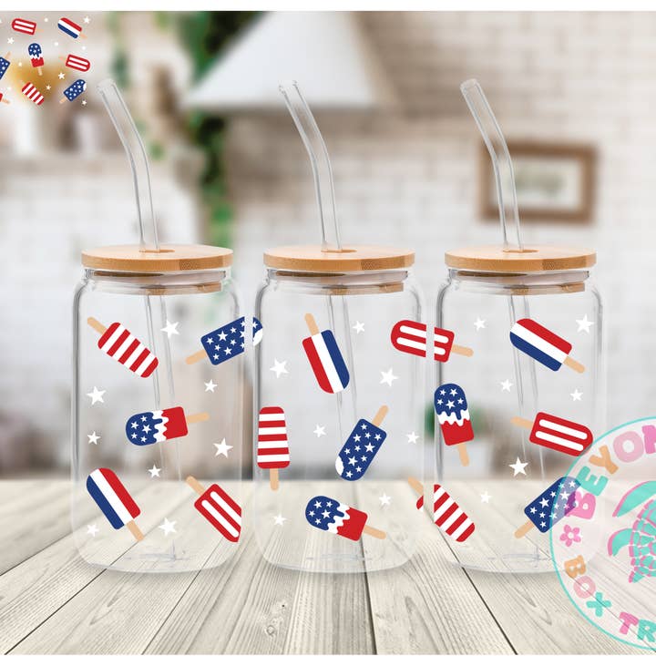 4th of July Popsicle 16oz UVDTF wrap for wholesale by BEYOND THE BOX TRANSFERS