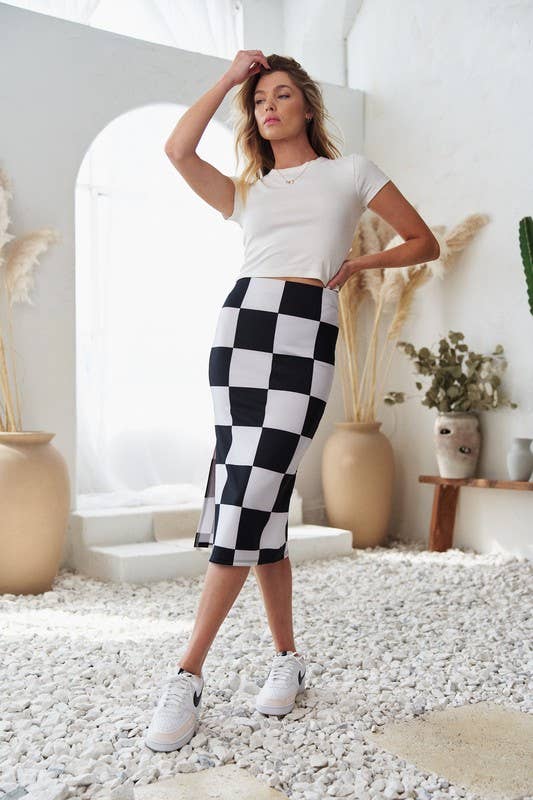 JADE BY JANE - Wholesale Skirt - Women's - BIG CHECKERED PAST KNIT PENCIL MIDI SKIRT W/ SIDE SLIT4