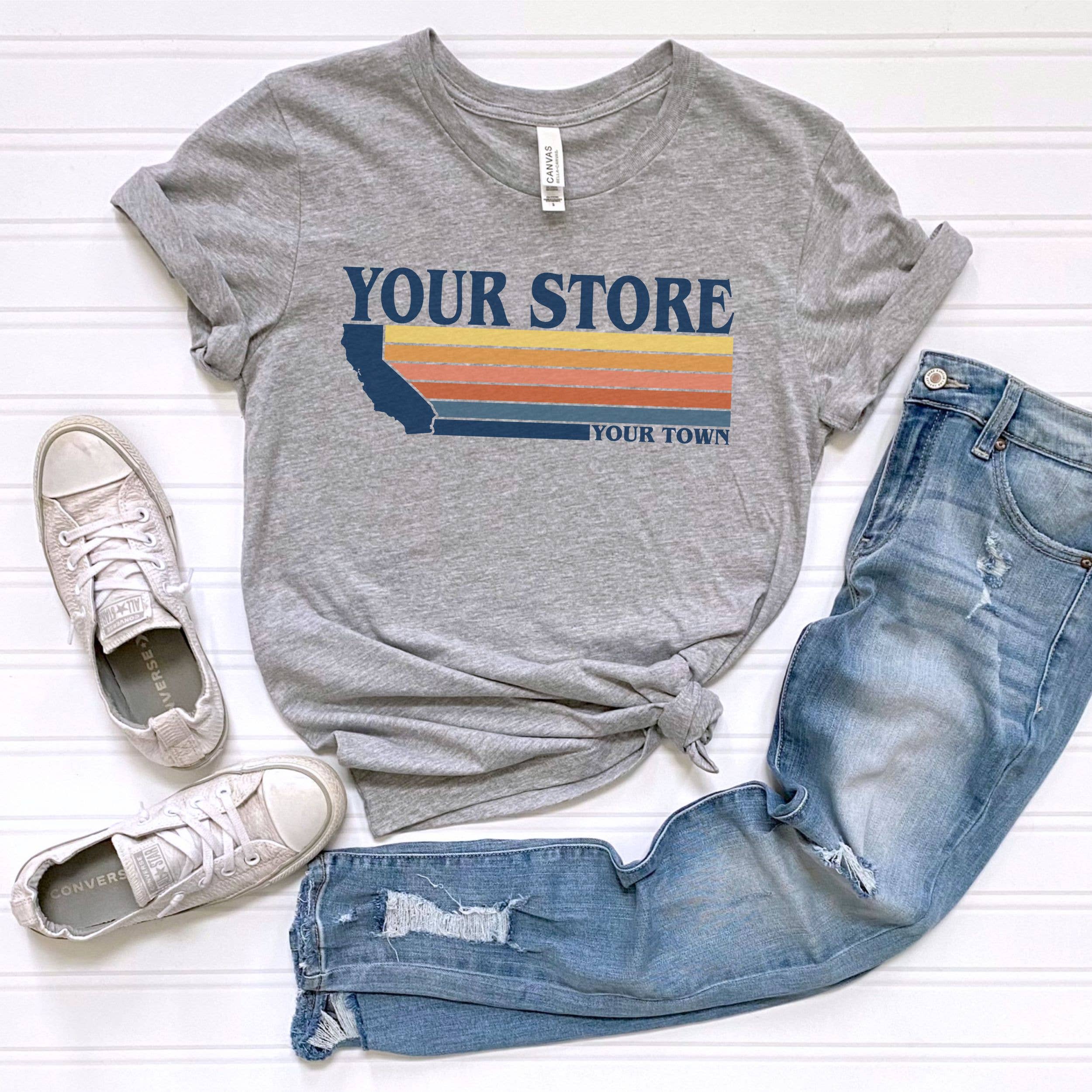 Bravo Glass – Großhandel T-Shirt mit Siebdruck – Unisex – Benutzerdefiniertes Stadt- oder Laden-Retro-Sonnenuntergangs-Shirt auf Bella Canvas2