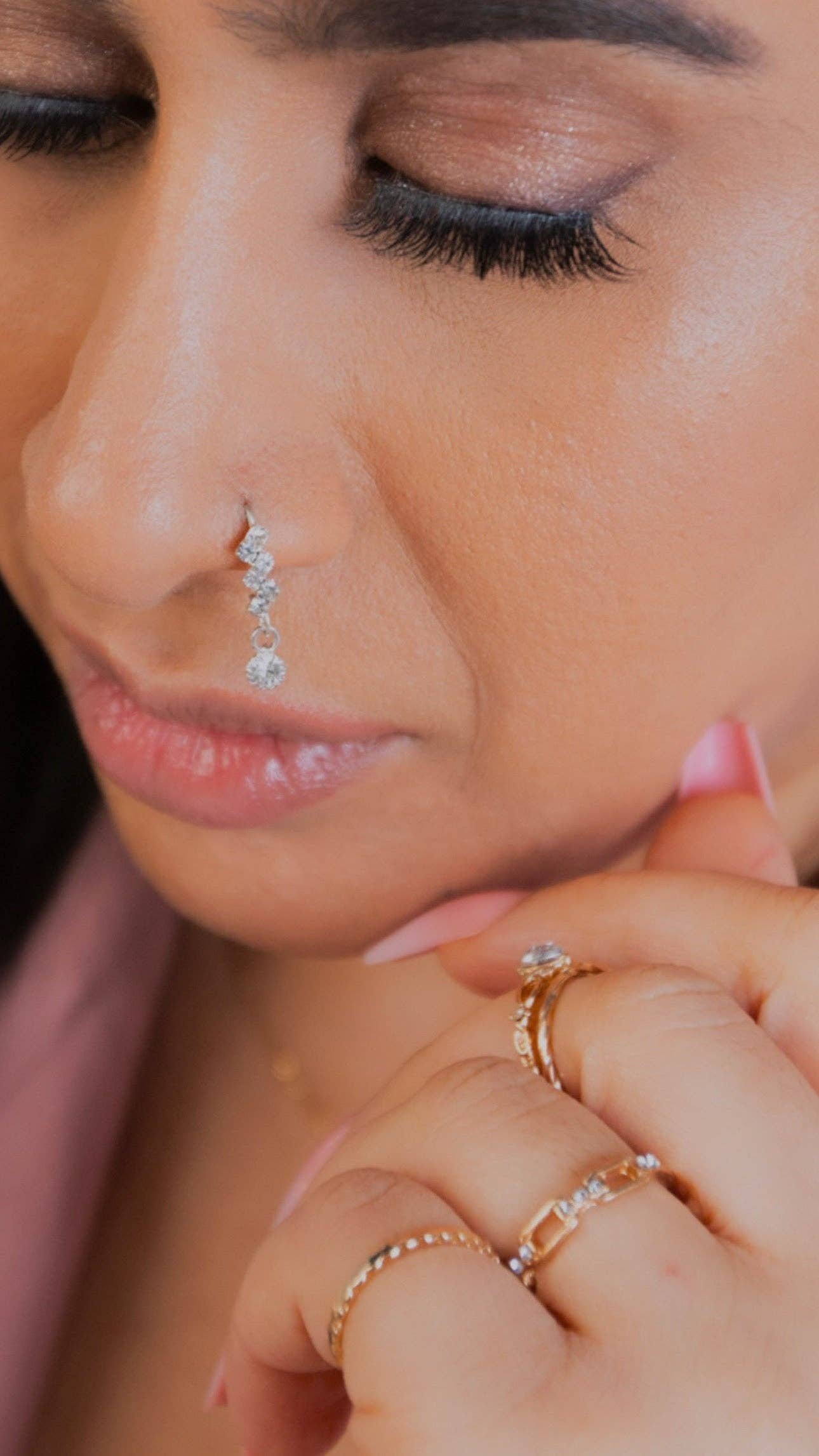 Zig Zag Big Gem Dangle Silver Nose Ring for a pierced nose for wholesale on Faire3