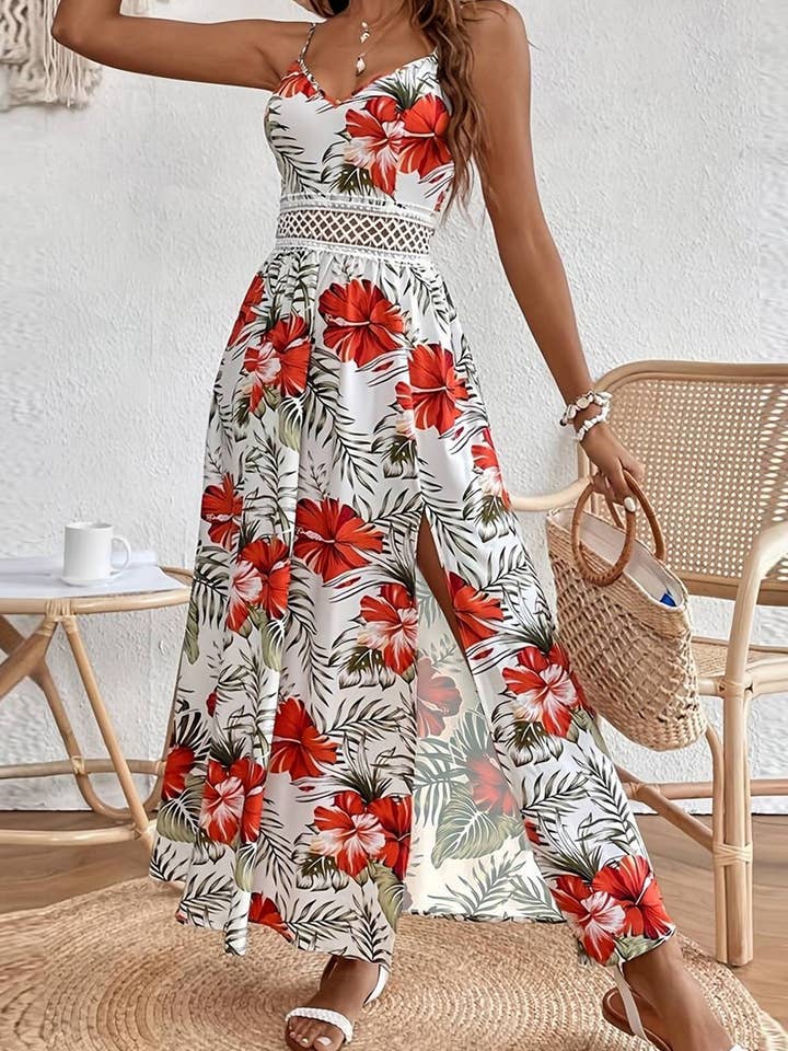 Blanc CWDMD2167_ROBE D'ÉTÉ EN DENTELLE IMPRIMÉE EN MOUSSELINE en vente sur Faire4