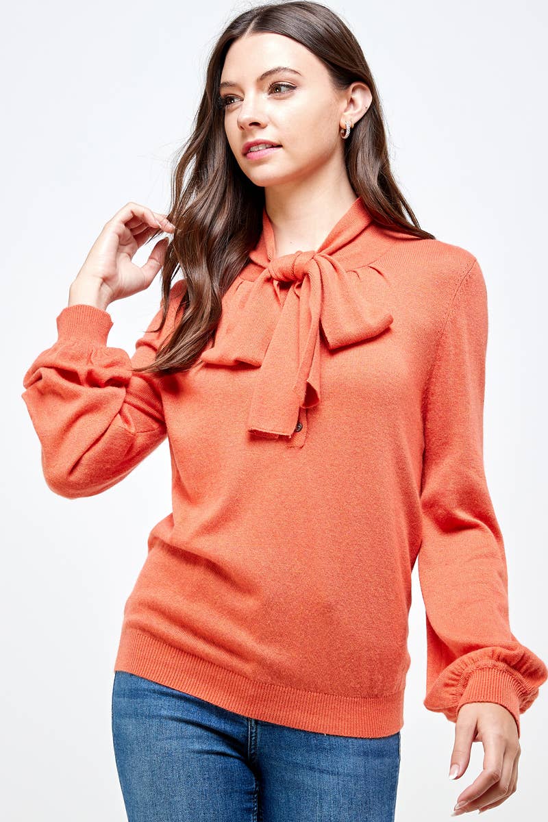 OLIVE MAUVE - Wholesale Knit Sweater - Women's - ST# FCL1260SW Tied neck henley sweater top17