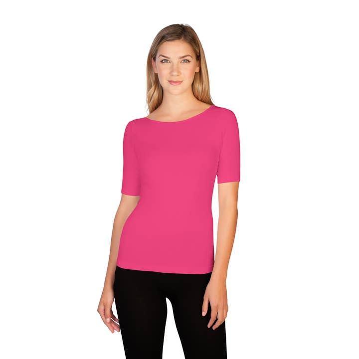 Skinnytees - Wholesale T-Shirt - Women's - Reversible 1/2 Sleeve Scoop Neck Tee3