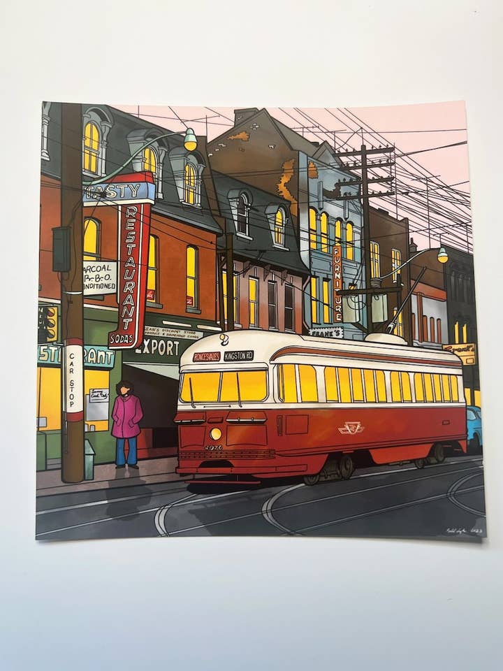 Queen & Parliament Print - Retro Toronto Spårvagnsscen för wholesale av Studio Junco