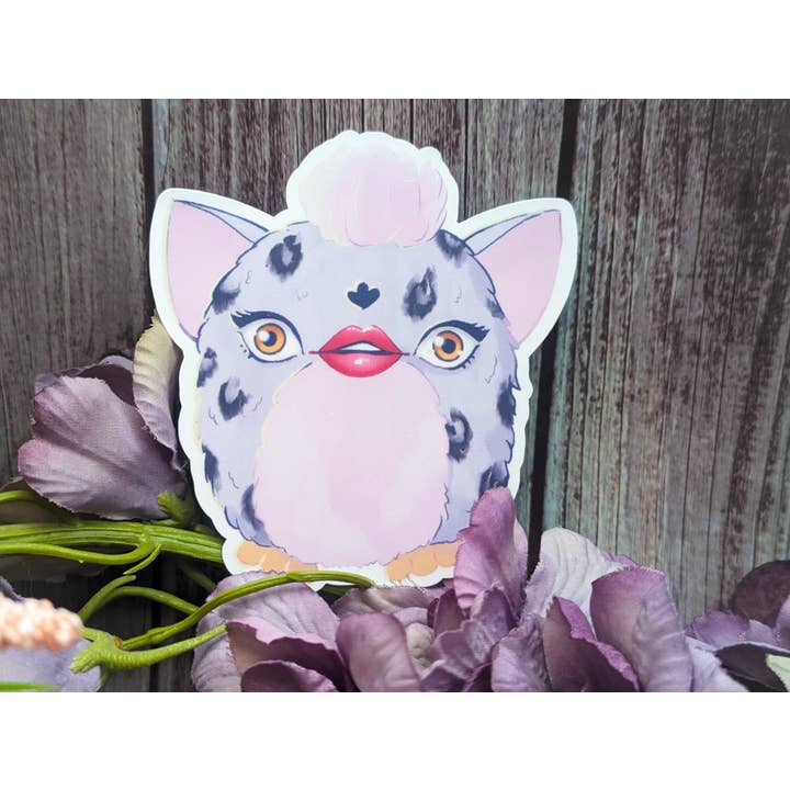 Autocollant en vinyle Emoji Yeux Lèvres Furby : Nostalgie des années 90 pour la vente par Witchbriar Cottage