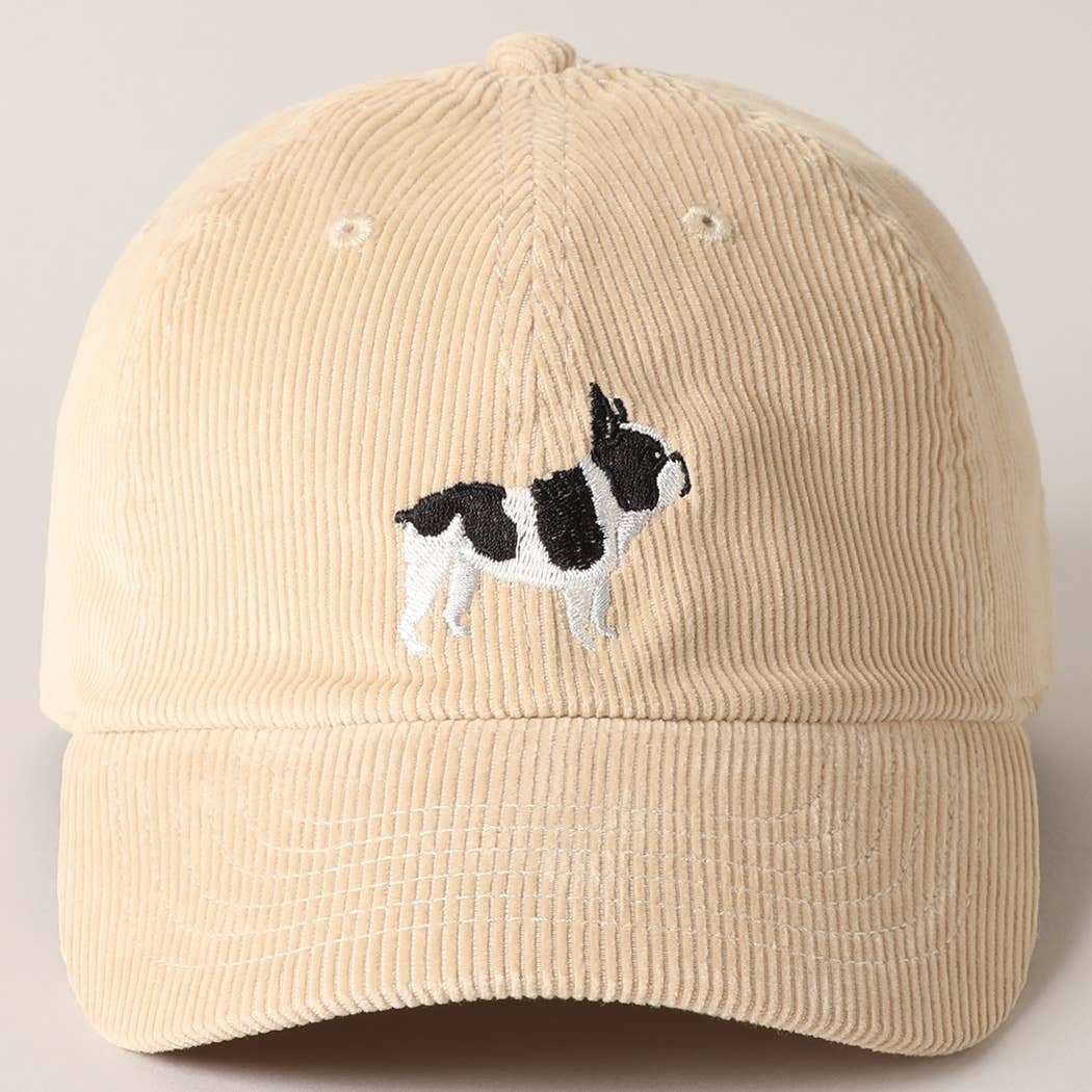 Fashion City - Wholesale Baseball Cap - Unisex - French Bulldog Embroidered Corduroy Baseball Cap3