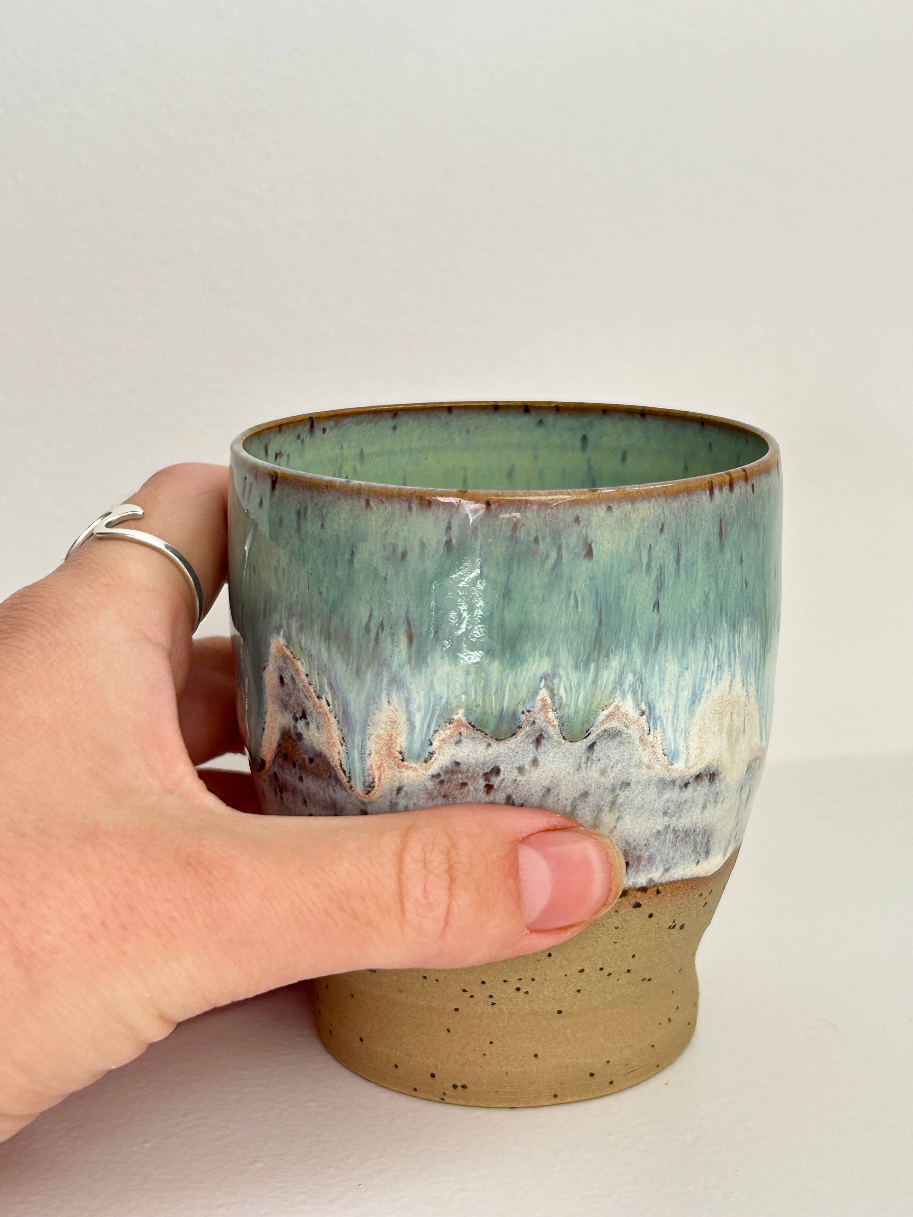 Fernweh Pottery – wholesale Coffee/tea cup – Sea Green Dimple Cup1
