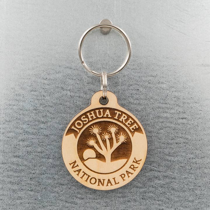Joshua Tree Round Wood Keychain for wholesale by Steamer Lane Design