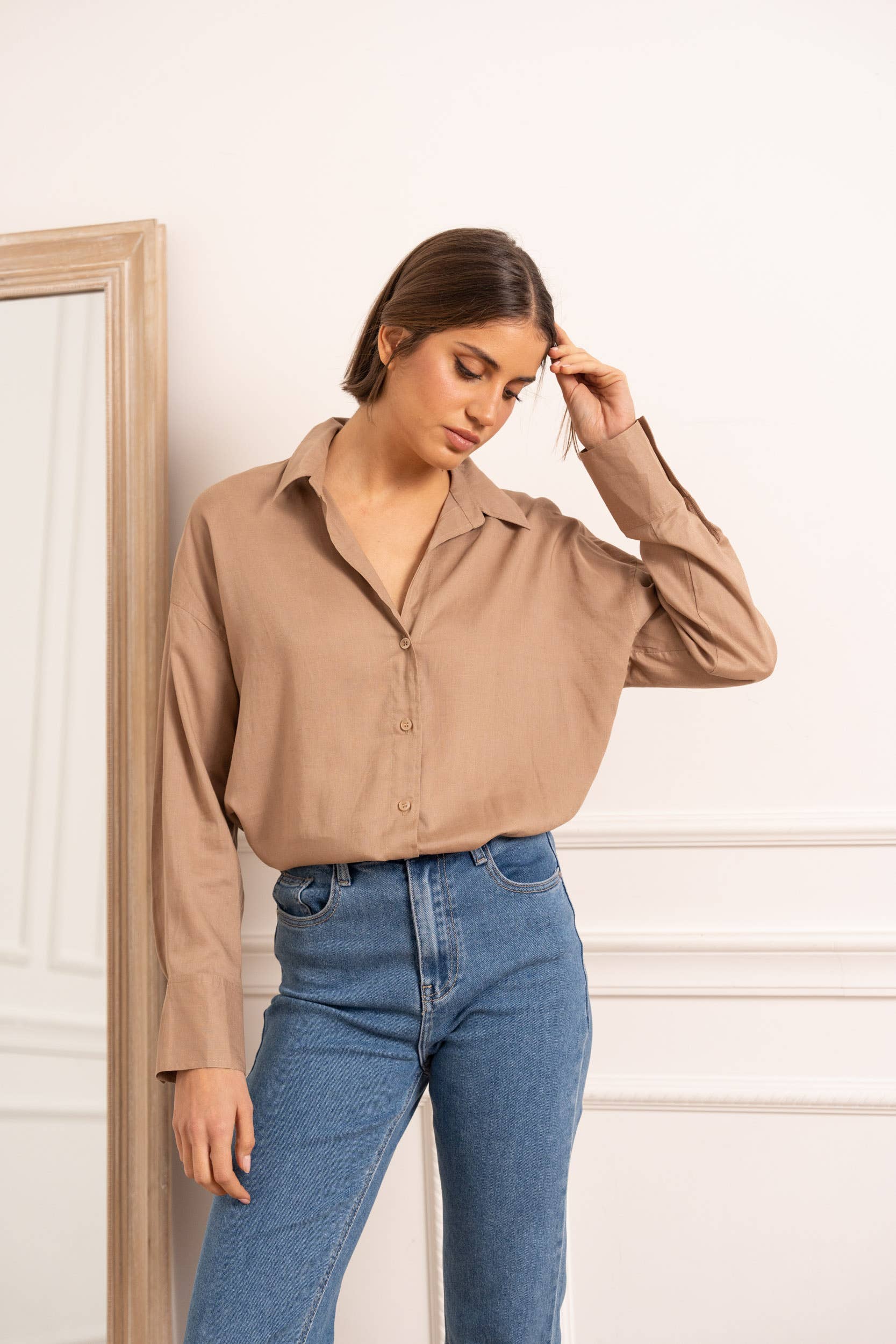 Attentif Paris - Vente Chemise à col boutonné – femme - Chemise unie avec col à revers avec du lin8