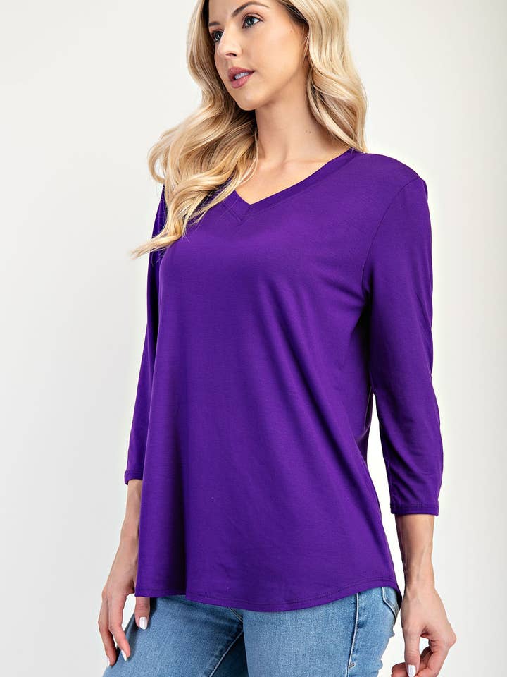 Celeste Clothing - Wholesale Shirt - Women's - V-NECK CLASSIC 3/4 SLEEVE TOP -CT4392919