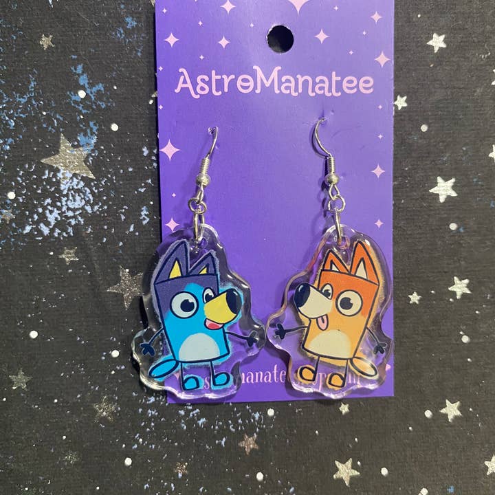 AstroManatee Shop - Wholesale Hangende/ronde oorbellen - Bluey and Bingo Earrings//schattige oorbellen voor leerkrachten3