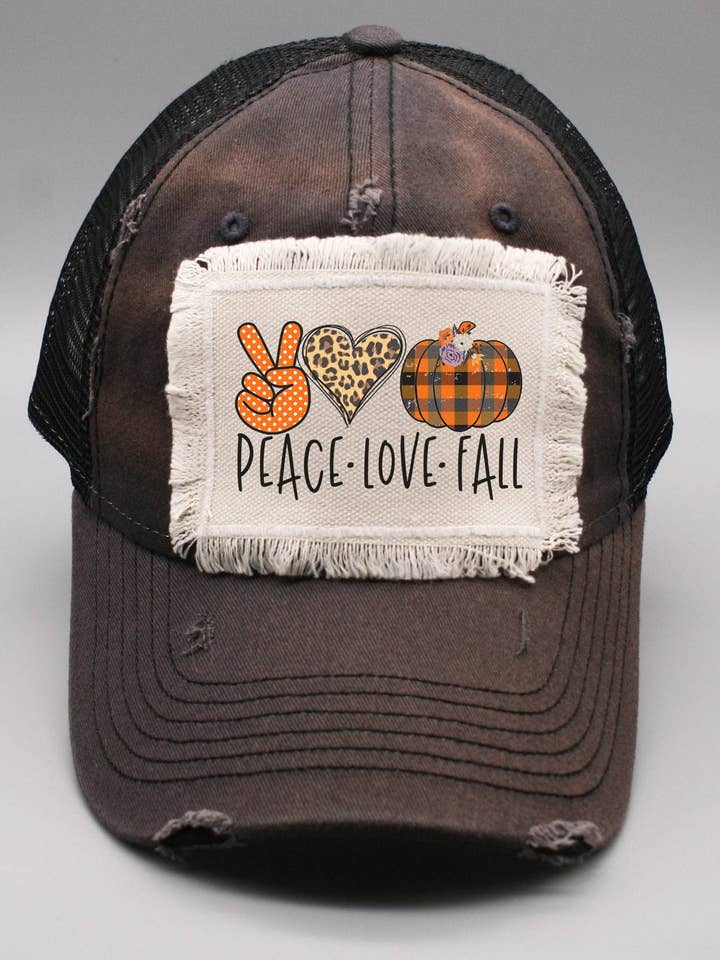 Peace Love Plaid Fall Patch Hat for wholesale by Cali Boutique Wholesale