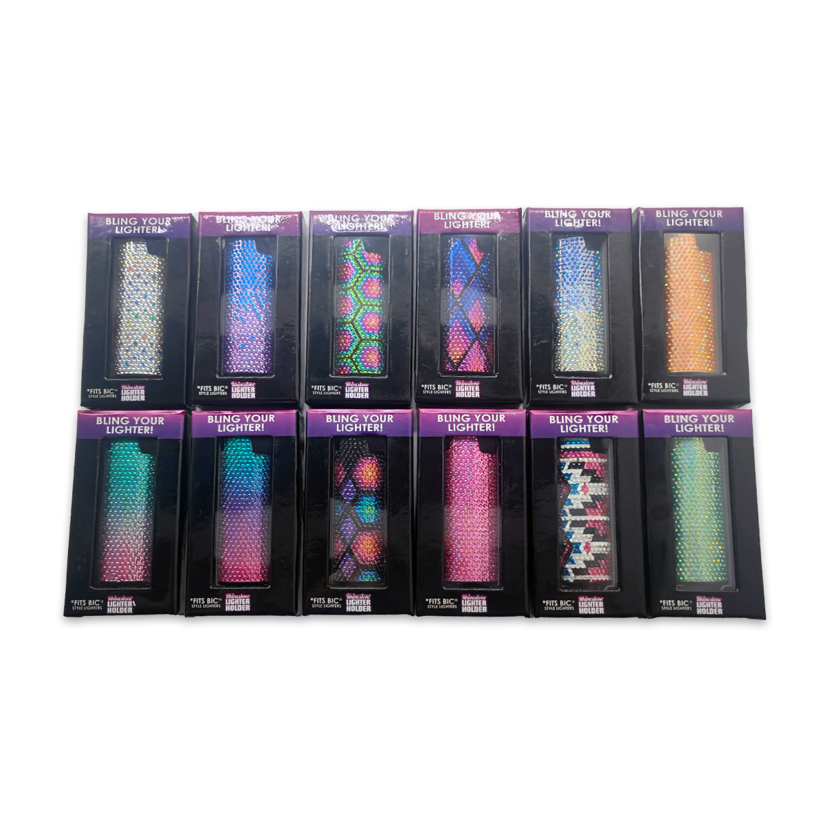 Novelty Brands - Wholesale Retailer Display - Home & Living - Rhinestone Lighter Holder Case Assortment Boxed - 12/Display3