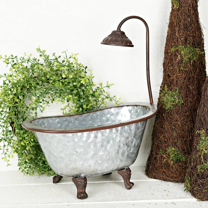 Two Ten Original LLC - Wholesale Decorative Tabletop Object - Metal Décor-Antique Metal Bathtub Container-Tin1