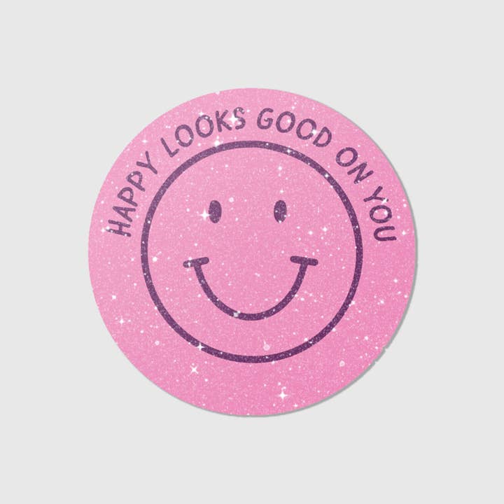 happy looks good on you - Sand Glitter Vinyl Sticker for wholesale by studio mirabella