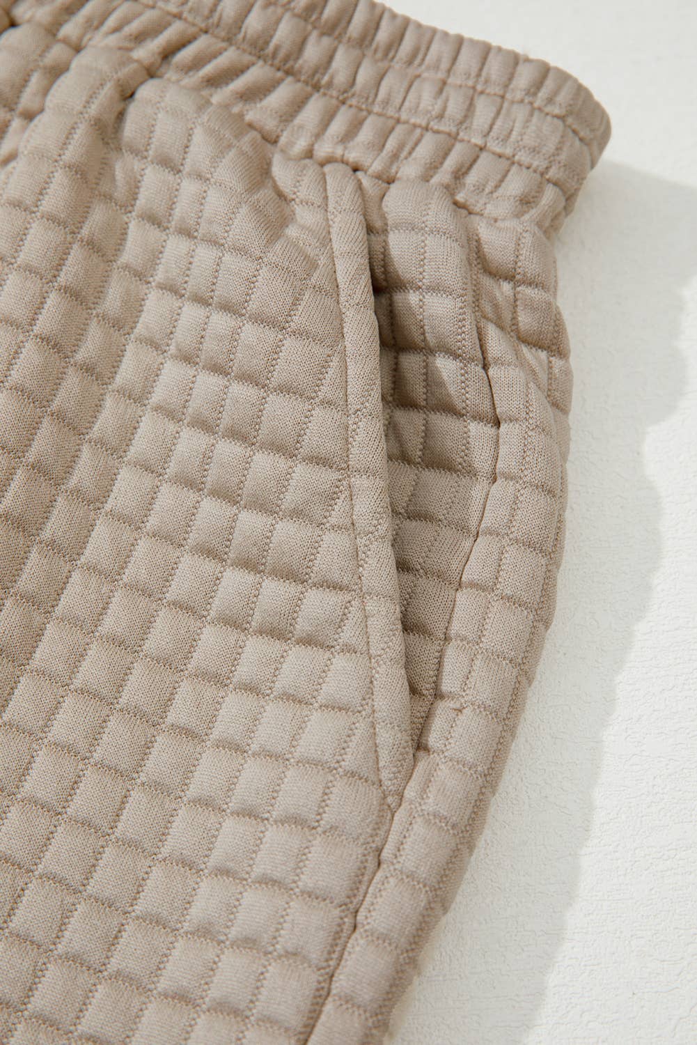 Beige Colorblock Patchwork Textured Long Sleeve Top 2pcs Short Set for wholesale on Faire4