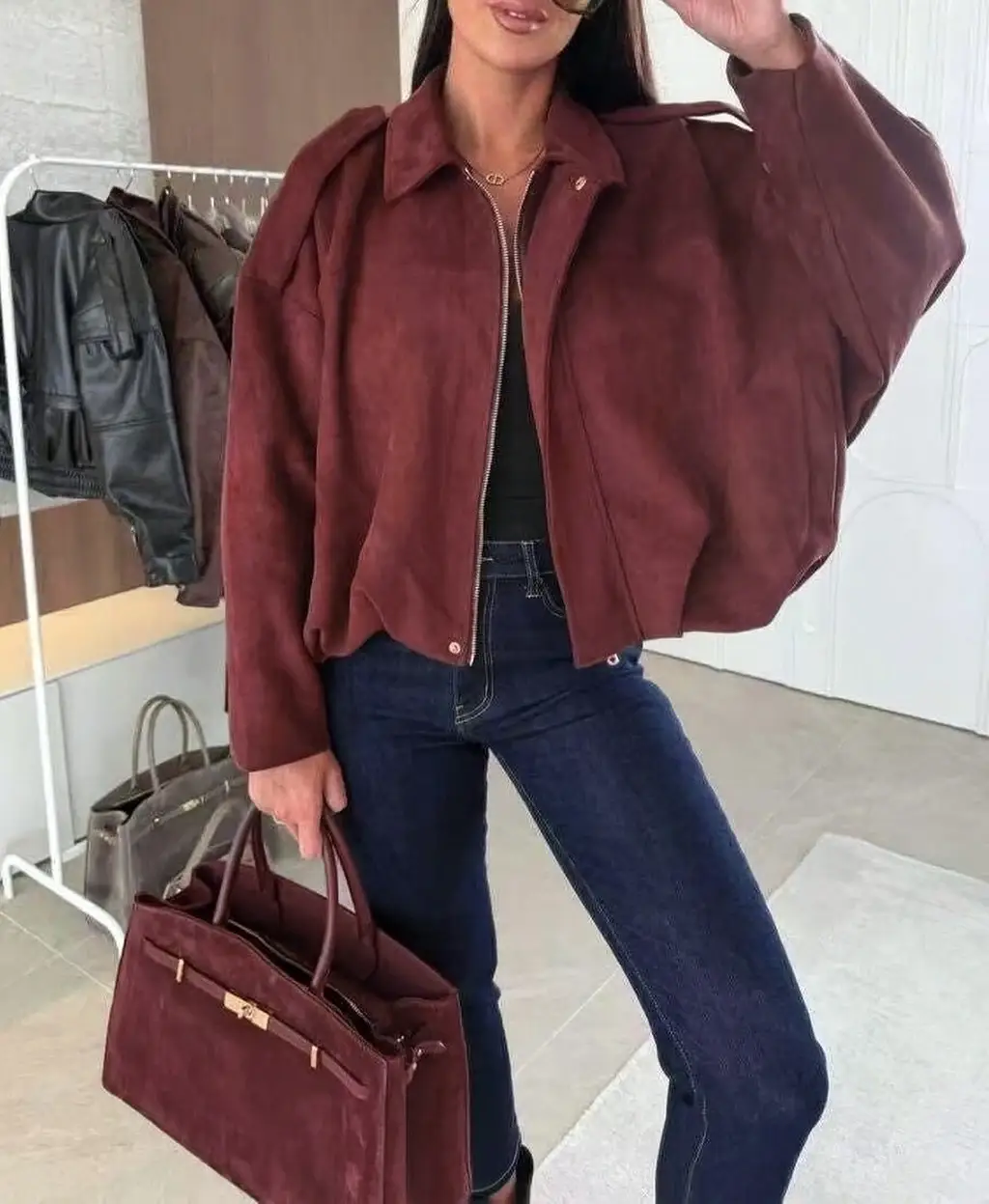 ESTEE BROWN - Venta al por mayor Chaqueta bómber - Mujer - Chaqueta amplia de ante con forro - 26172