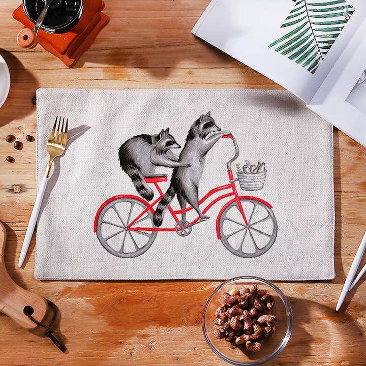 Study Room - Wholesale Placemat - Raccoon On Bike Placemat, Table Linen0