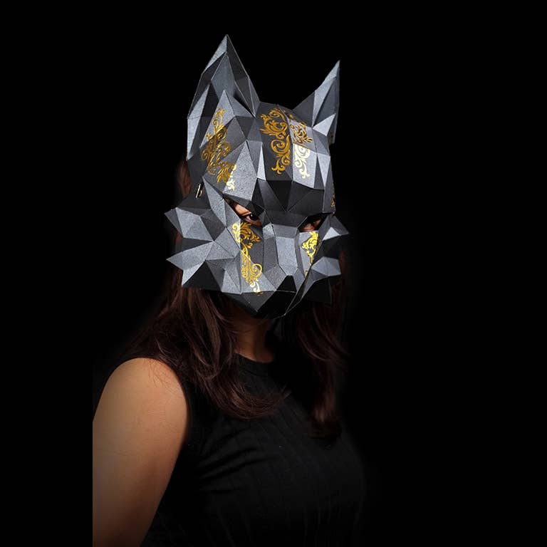 PAPERCRAFT WORLD – Kit de artesanato DIY por atacado – Máscara Futuriistic Fox Origami 3D PaperCraft - Preto11