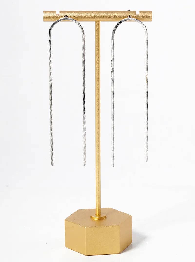 Wild Honey - Wholesale Dangle Earrings - White Gold Dipped Long Linear Chain Drop Delicate Earrings1