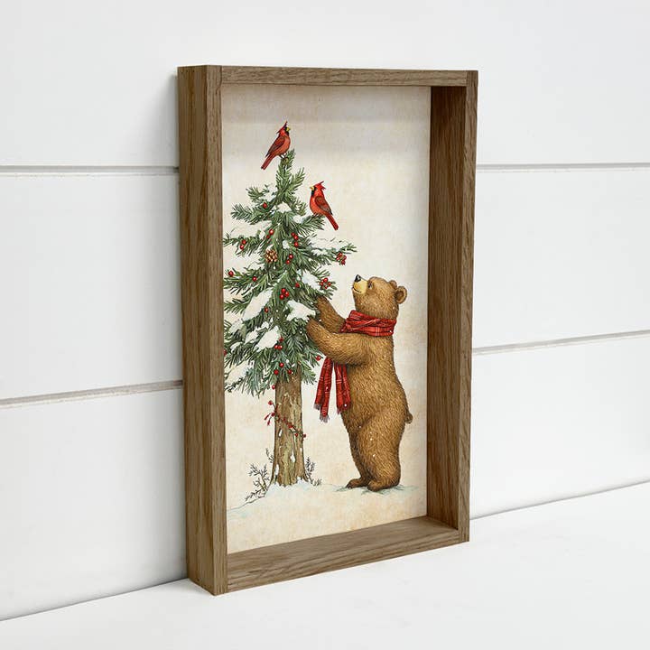 Bear Cardinals Christmas Tree - Animal Holiday Canvas Art for wholesale by Hangout Home