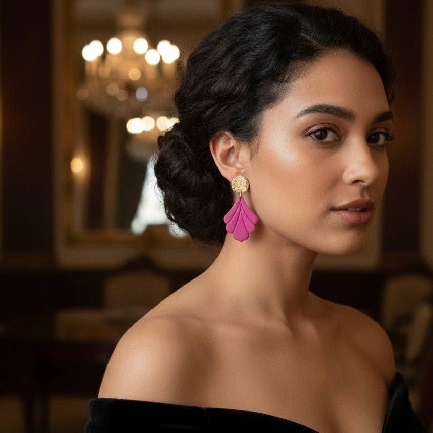 DUESTELLE ITALIA - Wholesale Dangle Earrings - Calanthe Statement - Handmade Fuchsia and Gold Earrings2