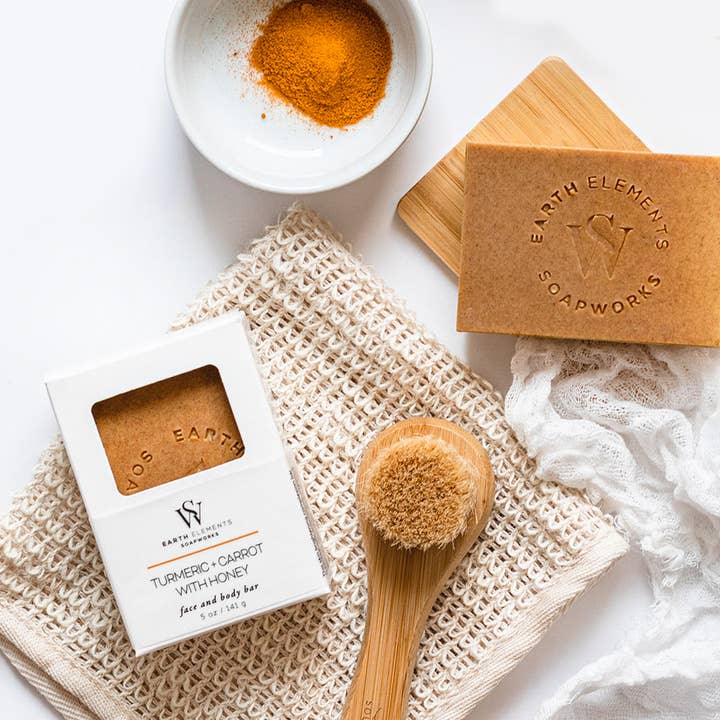 Earth Elements Soapworks – wholesale Bar Soap – Turmeric Carrot Honey Face and Body Bar Soap2