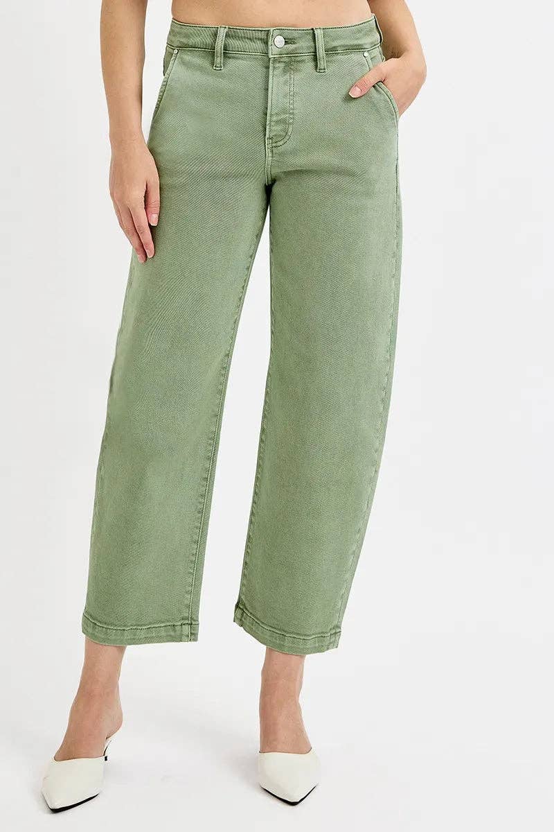 OLIVE RISEN Full Size Tummy Control High Rise Crop Barrel Jeans Plus Size for wholesale on Faire0