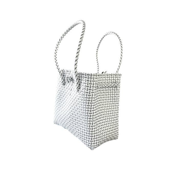 Pure Di Casa - Wholesale Tote bag – Women's - Silhouette Pale Cross – White & Grey Woven Tote1