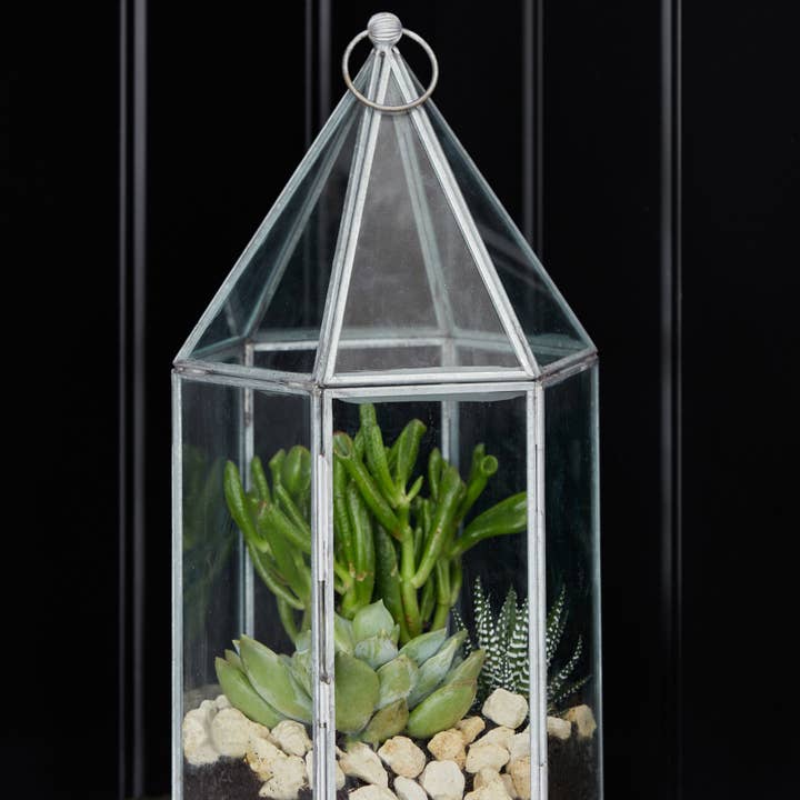 Galvanised Metal & Glass House Terrarium H36cm W18cm for wholesale by Ivyline
