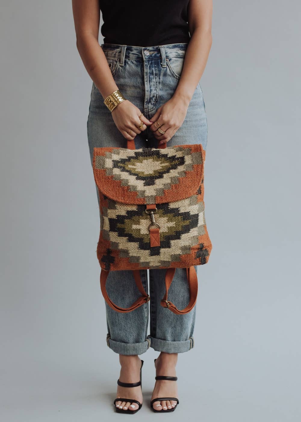 Panache Apparel Co. - Wholesale Backpack - Women's - Orange, Cream, Navy & Green Aztec Backpack1