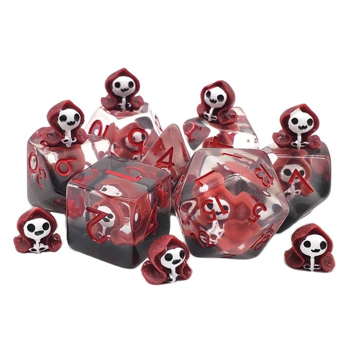 Old School 7 Piece DnD RPG Dice Set: Infused - Ghost - Red for wholesale by Old School Dice
