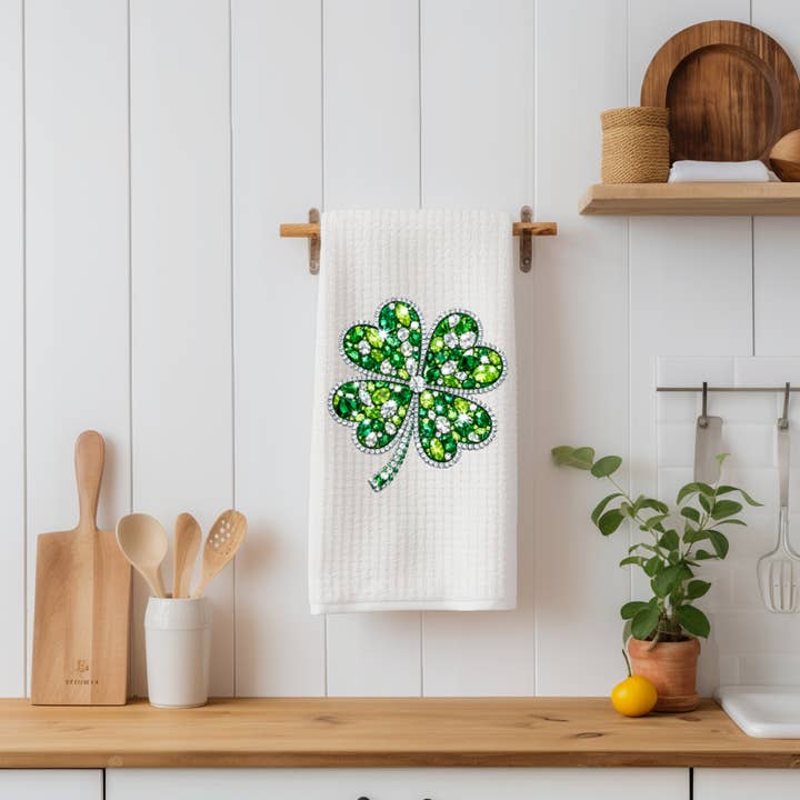 Bling Shamrock St.Patrick's Kitchen Tea Towel for wholesale by JAC Wholesale