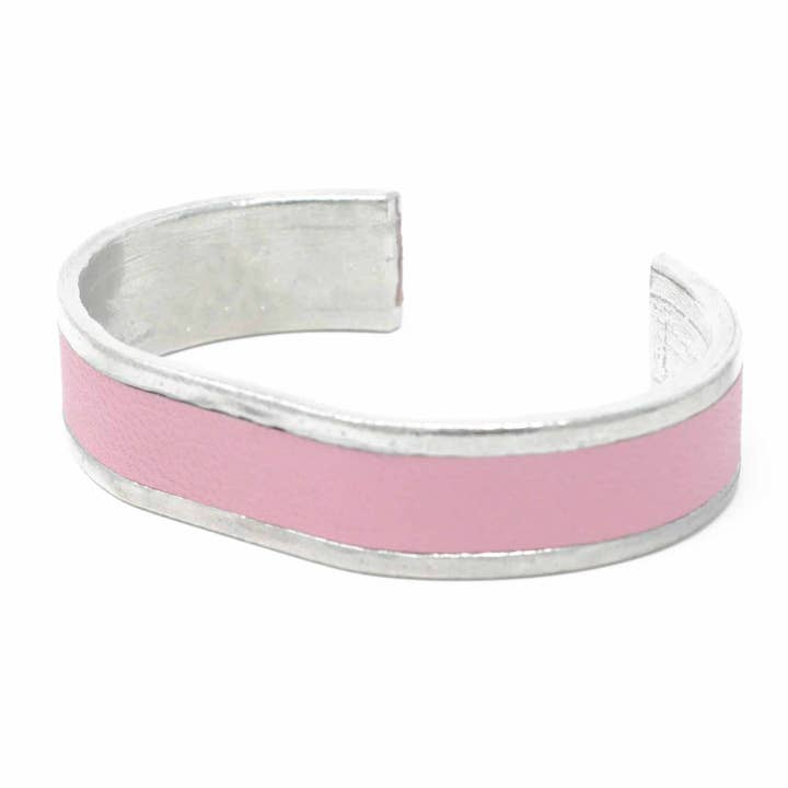 15 Mm Straight End Bangle With Leather Inlay Pink for wholesale by Sobo & Co Jewellery