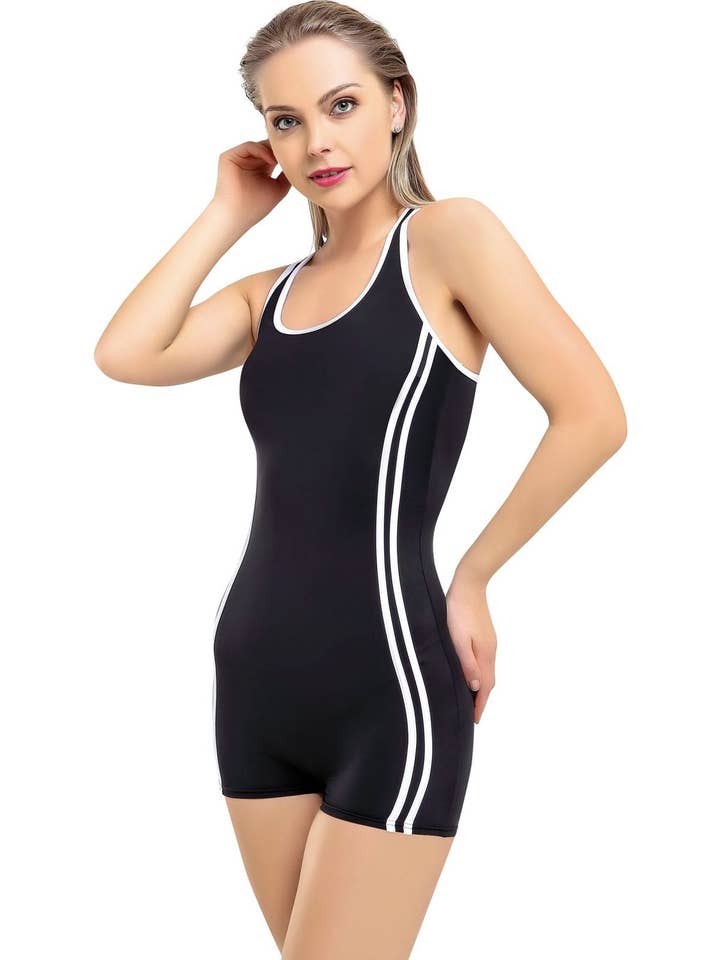 Argisa Striped Swimsuit with Plain Shorts Black for wholesale by Argisa