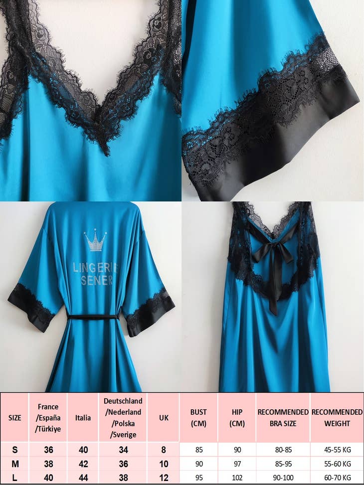 Women's Silky Nightgown With Venice Lace and Long Robe Set