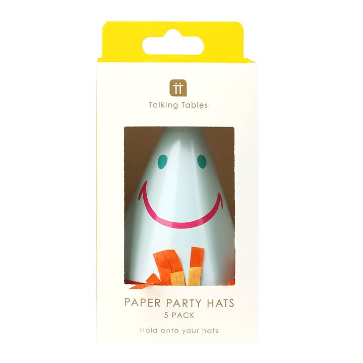 Happy Face Party Hats - 5 Pack | Party Supplies | for wholesale by Talking Tables USA