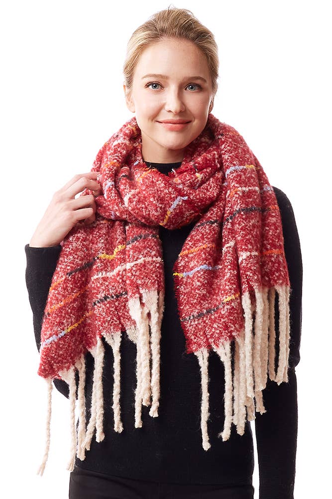 Hana - Wholesale Scarf - Women's - Glitz Color Stitch Fuzzy Oblong Winter Scarf1